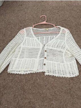 Rebellion White Crochet Cardigan Size M